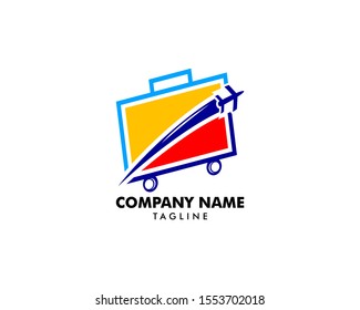 Suitcase Travel with Airplane Logo Icon Vector Template
