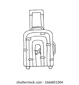 Suitcase for travel with airplane prints black and white illustration vector