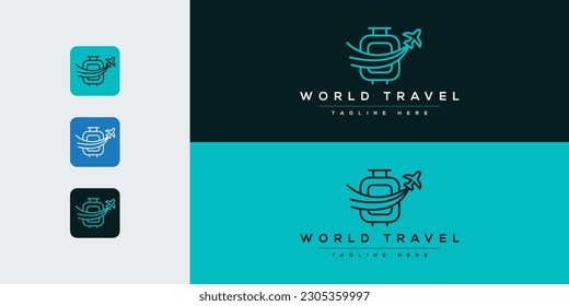 Suitcase Travel airplane symbol Creative Air Logo Design Illustration. Travel logo design. Travel Agency Logo Vector Inspiration