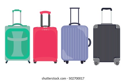 Suitcase, Travel Bag Flat Icon Set Collection. Vector Illustration EPS10