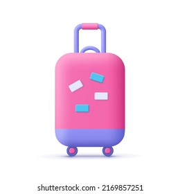 Suitcase, travel bag, luggage. Tourism , travel and holiday vacation concept. 3d vector icon. Cartoon minimal style.