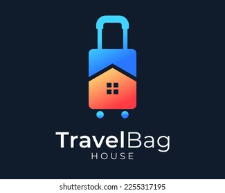 Suitcase Travel Bag Vacation Luggage Tourist House Home Building Smart Concept Vector Logo Design