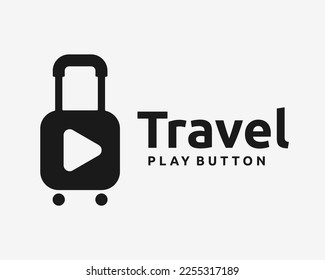 Suitcase Travel Bag Vacation Play Button Music Video Player Simple Smart Concept Vector Logo Design