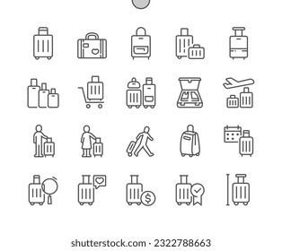 Suitcase. Travel baggage. Traveling. Pixel Perfect Vector Thin Line Icons. Simple Minimal Pictogram