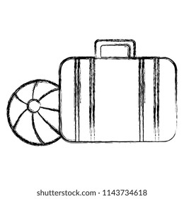suitcase travel with balloon beach