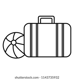 suitcase travel with balloon beach