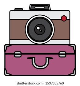 suitcase travel with camera photographic vector illustration design