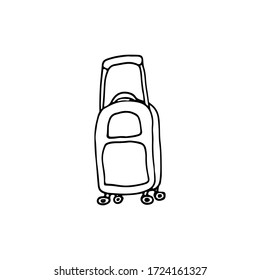 Suitcase for travel. Case for tourism. Isolated object on a white background. Vector image in doodle style