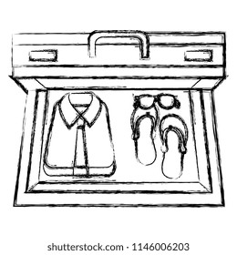 suitcase travel with clothes and sandals