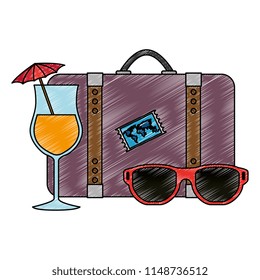 suitcase travel with cocktail and sunglasses