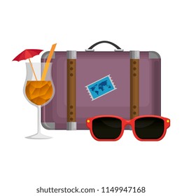 suitcase travel with cocktail and sunglasses