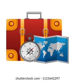 suitcase travel with compass and map