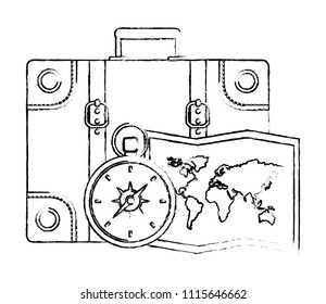 suitcase travel compass and map