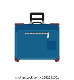 Suitcase travel front view vector icon. Baggage vacation bag isolated white. Journey handle blue trolley valise