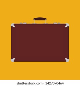 Suitcase travel front view vector icon. Baggage vacation bag isolated white. Journey handle brown trolley valise