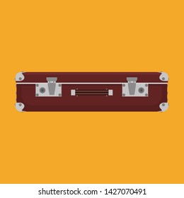 Suitcase travel front view vector icon. Baggage vacation bag isolated white. Journey handle brown trolley valise