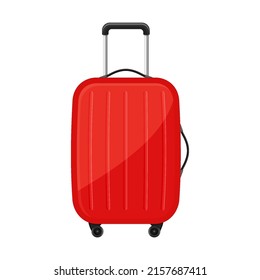 Suitcase for travel, icon isolated white background. Red luggage icon for trip, tourism, voyage or summer vacation. Flat design