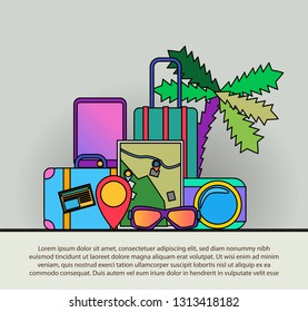 suitcase for travel map and digital tablet Outline web icon