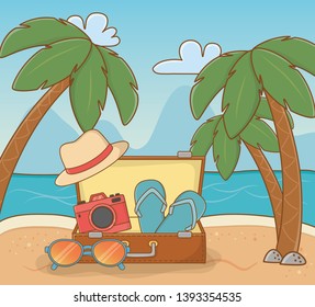 suitcase travel on the beach