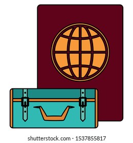 suitcase travel with passport document vector illustration design