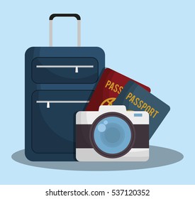 suitcase with travel related icons image vector illustration design 