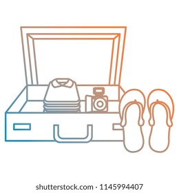 suitcase travel with sandals and camera