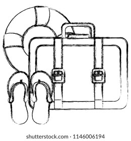 suitcase travel with sandals and float
