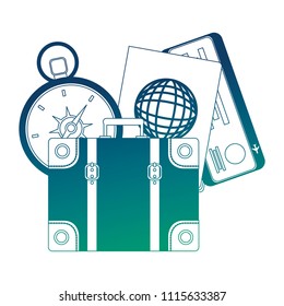 suitcase travel with set tourism icons