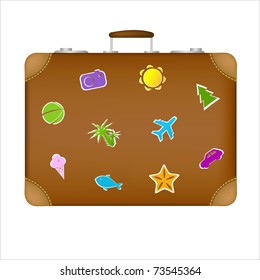 Suitcase Travel Stickers, Isolated On White Background, Vector Illustration