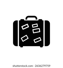 Suitcase with travel stickers representing world travel and adventure