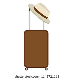 suitcase travel with summer hat