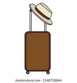 suitcase travel with summer hat