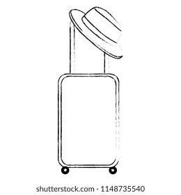suitcase travel with summer hat