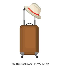 suitcase travel with summer hat