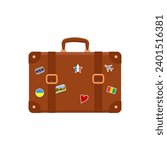 Suitcase for travel, summer holidays, vacation. Traveler's luggage. Tourist's suitcase. Vintage retro style.
