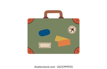Suitcase for travel, summer holidays, vacation. Traveler's luggage. Tourist's suitcase. Vintage retro style.