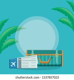suitcase travel with tickets flight vector illustration design