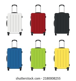 Suitcase for travel with wheels and retractable handle, travel suitcase, illustration