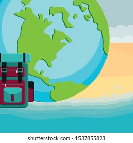 suitcase travel with world planet vector illustration design
