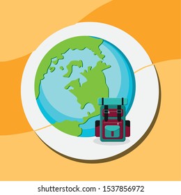 suitcase travel with world planet vector illustration design