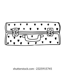 Suitcase for traveling. Hand luggage. Bag. Vector illustration on white background in doodle style. Coloring page from suitcases.