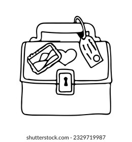 Suitcase for traveling. Hand luggage. Bag. Vector illustration on white background in doodle style. Coloring page from suitcases.