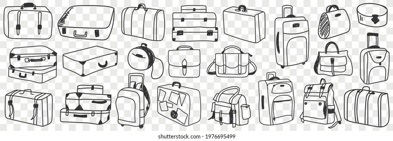 Suitcase traveling luggage doodle set