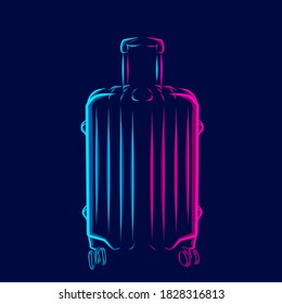 Suitcase trip travel bag line pop art portrait logo colorful design with dark background. Abstract vector illustration.