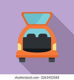 Vector plano de icono maletero maletín. Puerta del coche. Vehículo abierto