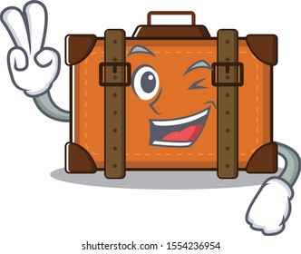 suitcase two finger in the cartoon with mascot
