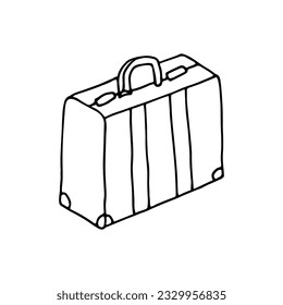 Suitcase, a type of bag for carrying things. Vintage suitcase with metal corners. Doodle. Vector illustration. Hand drawn. Outline.