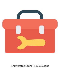 
A suitcase type box having wrench symbol overthere, tool box 
