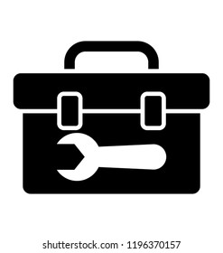 
A suitcase type box having wrench symbol overthere, tool box 
