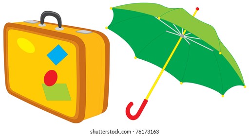 Suitcase and umbrella